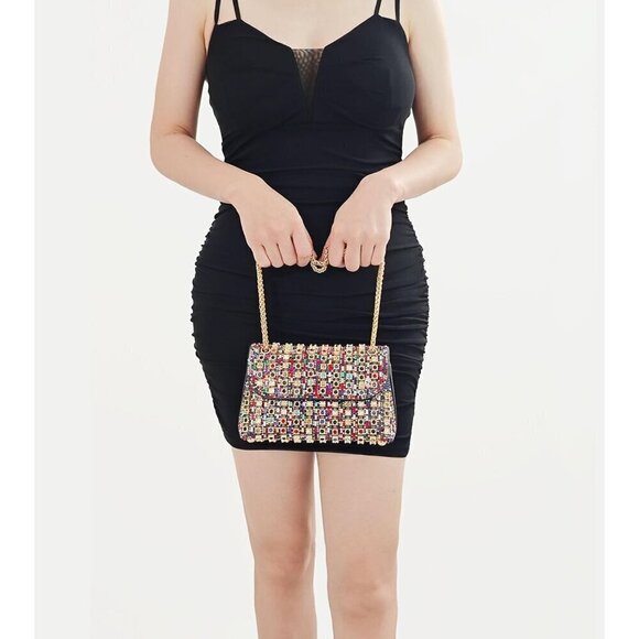 Women Gold Rhinestone Sparkling Evening Clutch Bag for Women, Ideal for Weddings - Picture 8 of 9